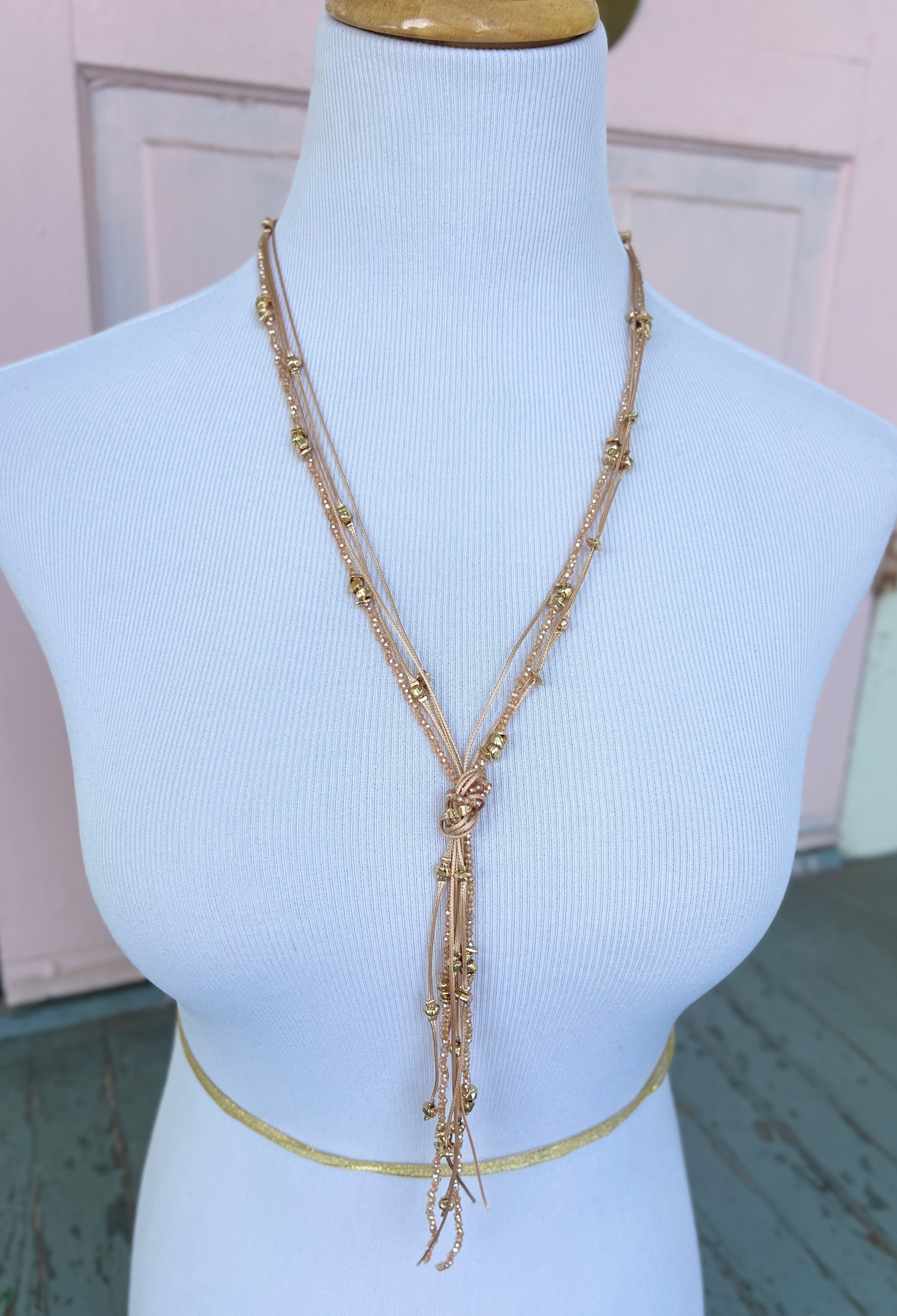 Layered Bead and Cord Long Necklace