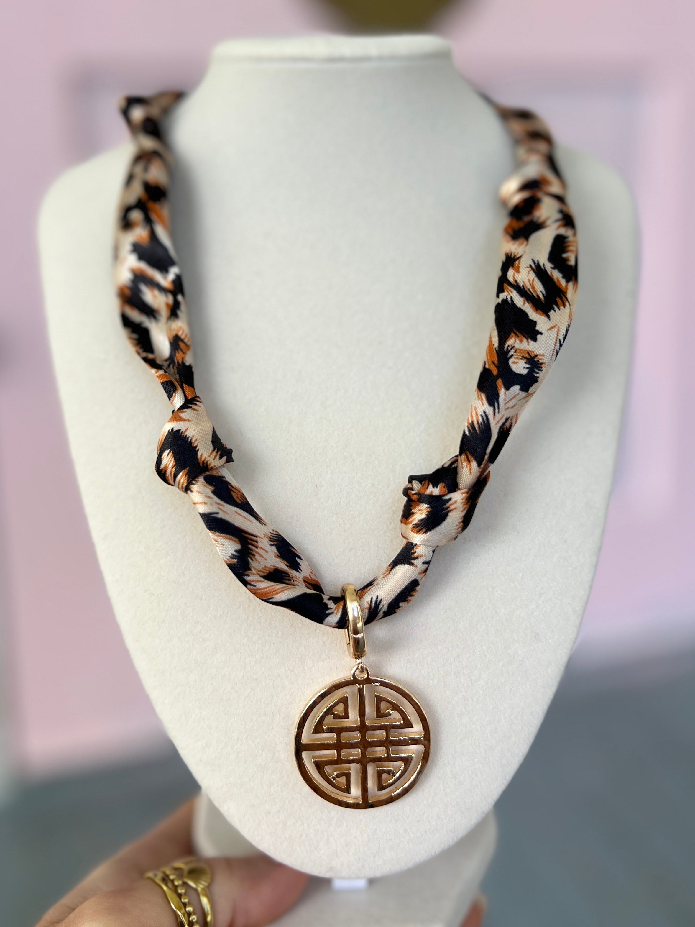 Maia Greek Keys Scarf Necklace - Leopard