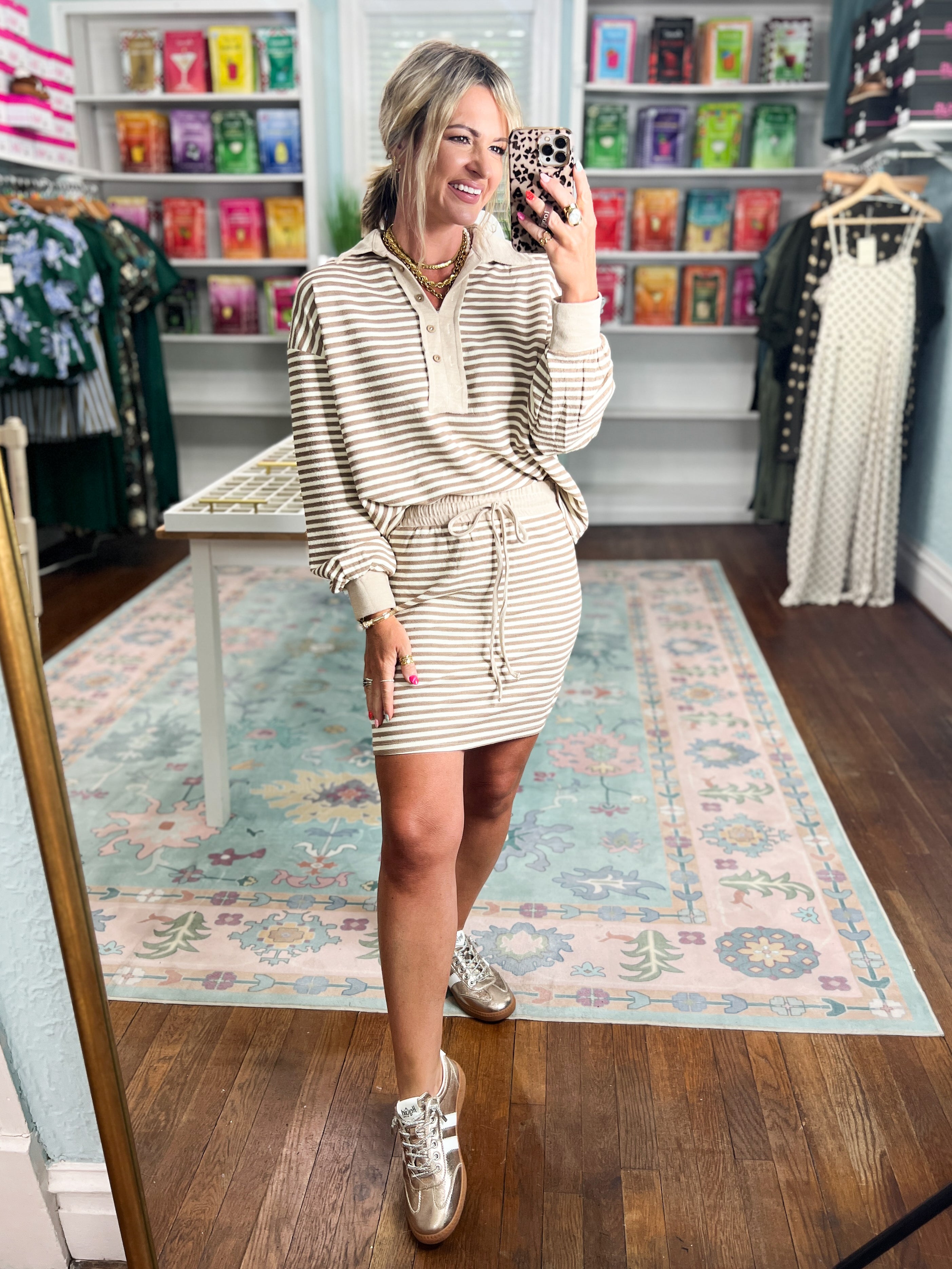 In Her Element Striped Top And Skirt Set - Oatmeal