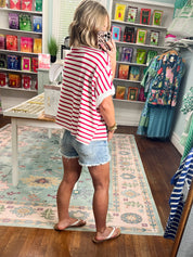 Freedom and Pearls Stripe Top - Red/Ivory