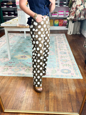 Dot to Dot Wide Leg Pants - Brown/Ivory