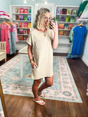 Just Stay Washed T-Shirt Dress - Ash Mocha
