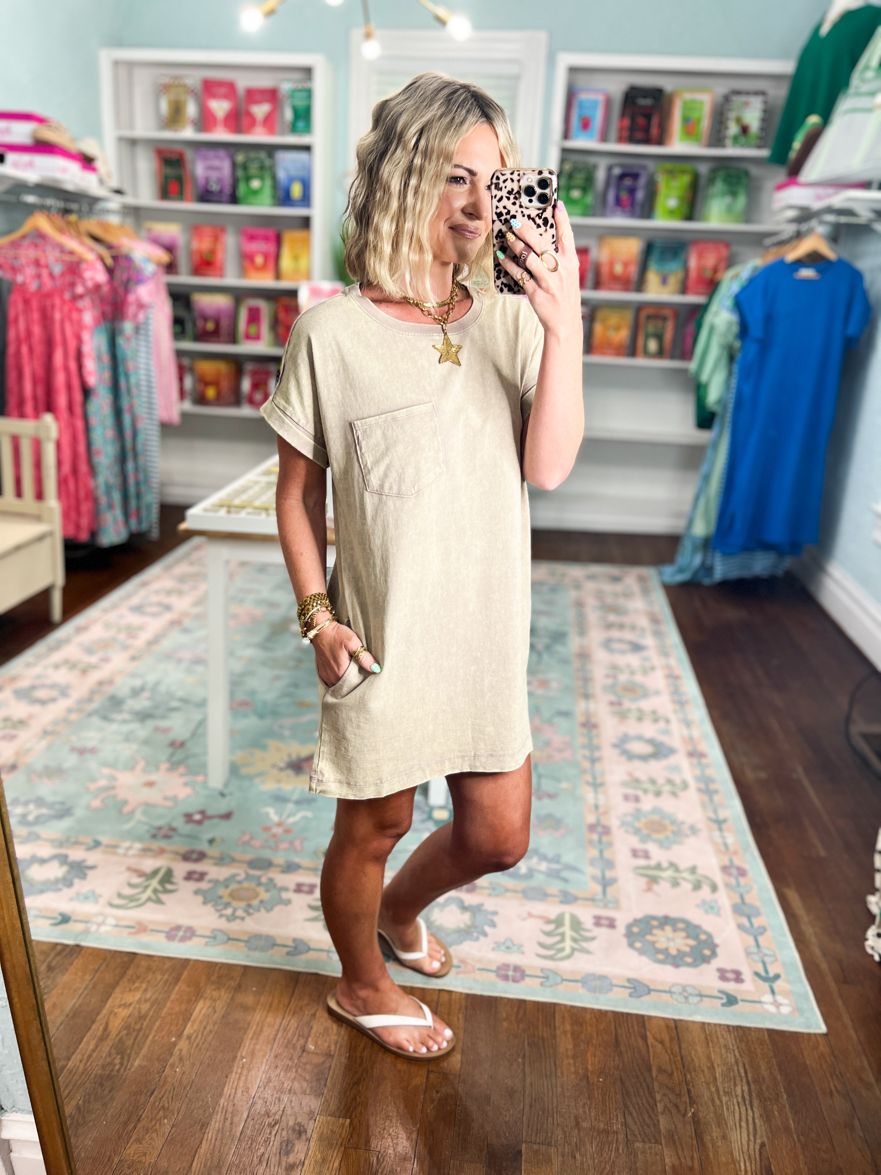 Just Stay Washed T-Shirt Dress - Ash Mocha