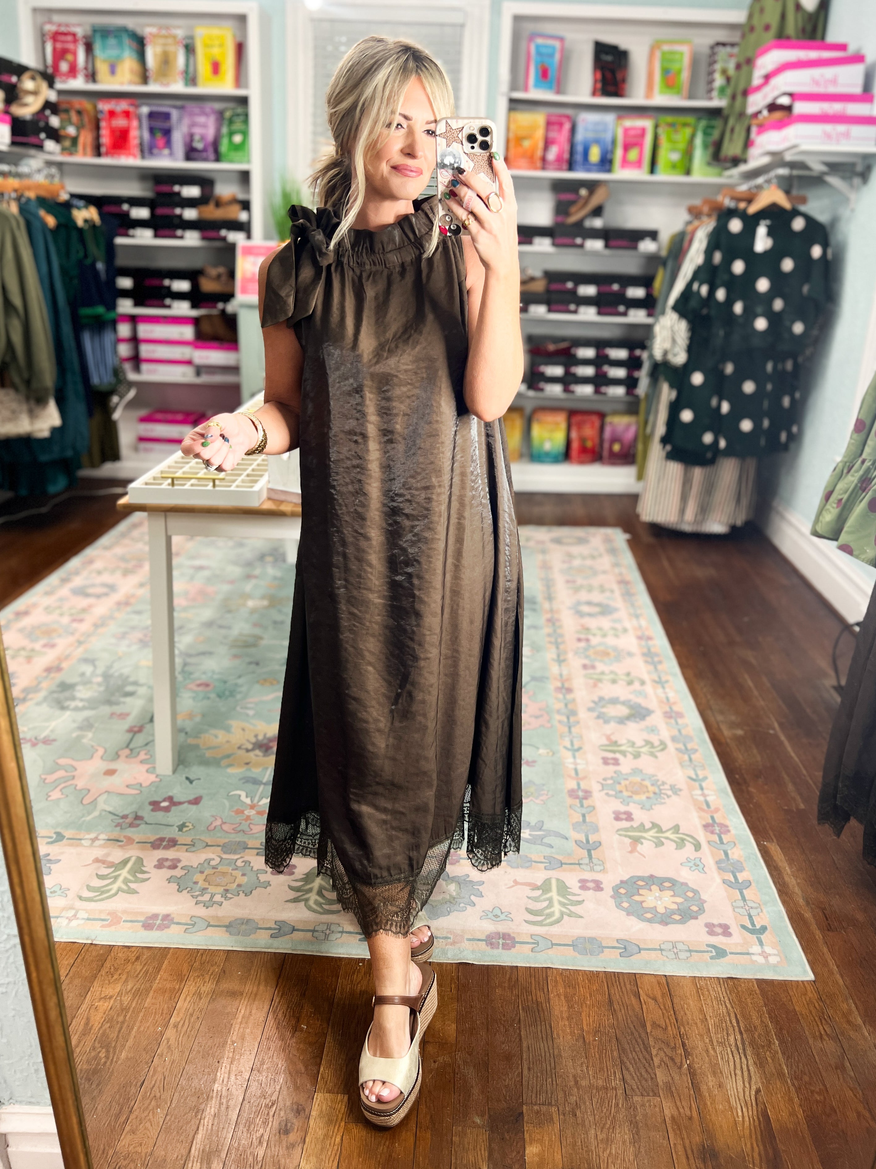 Beautiful Balance Lace Trim Midi Dress - Brown