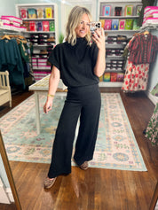 Polished Path Dolman Sleeve Top And Pant Set - Black