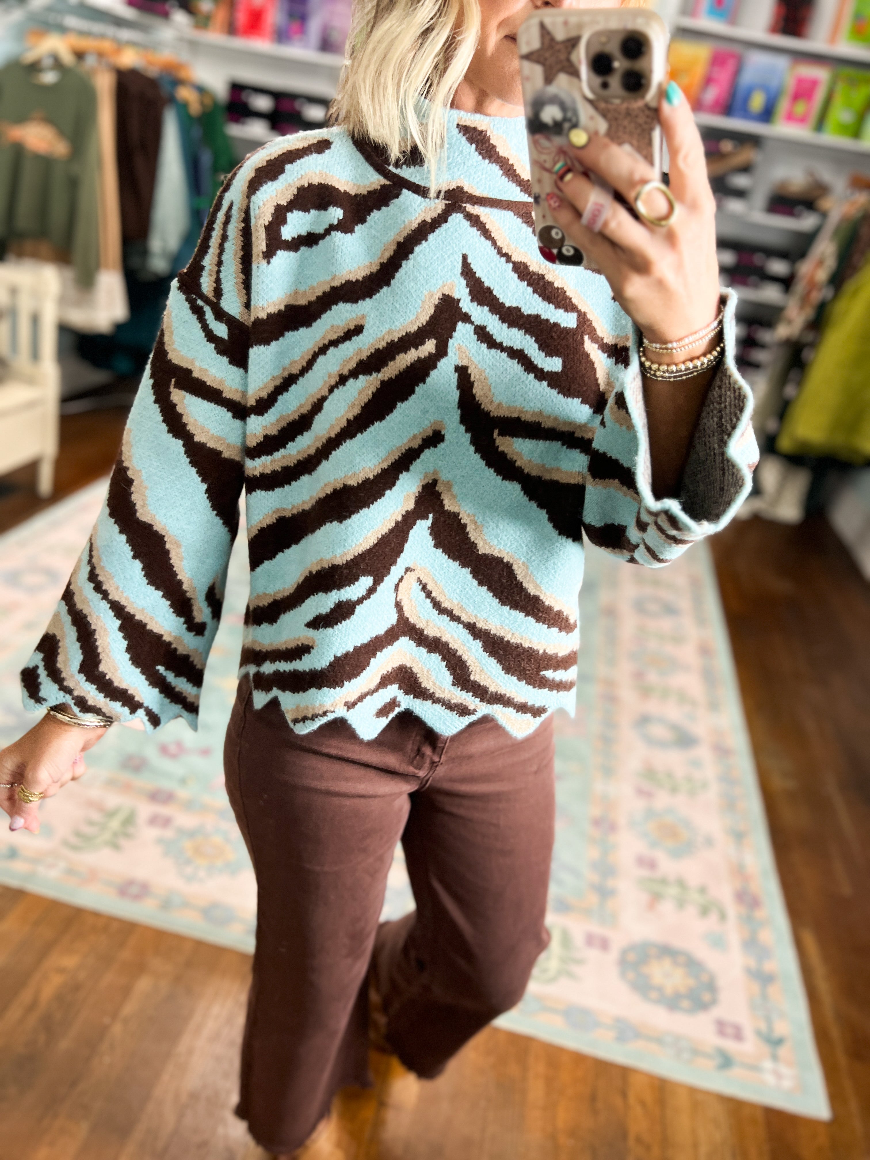 A Pattern of Distinction Animal Print Top - Lt. Blue