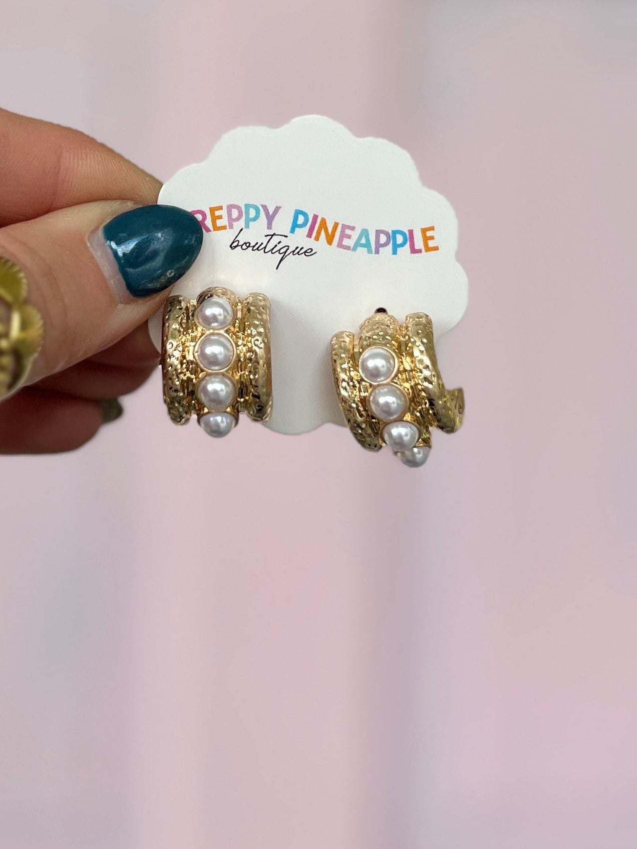 Antique-style cat’s eye hoop earrings with cream pearls in gold-tone settings