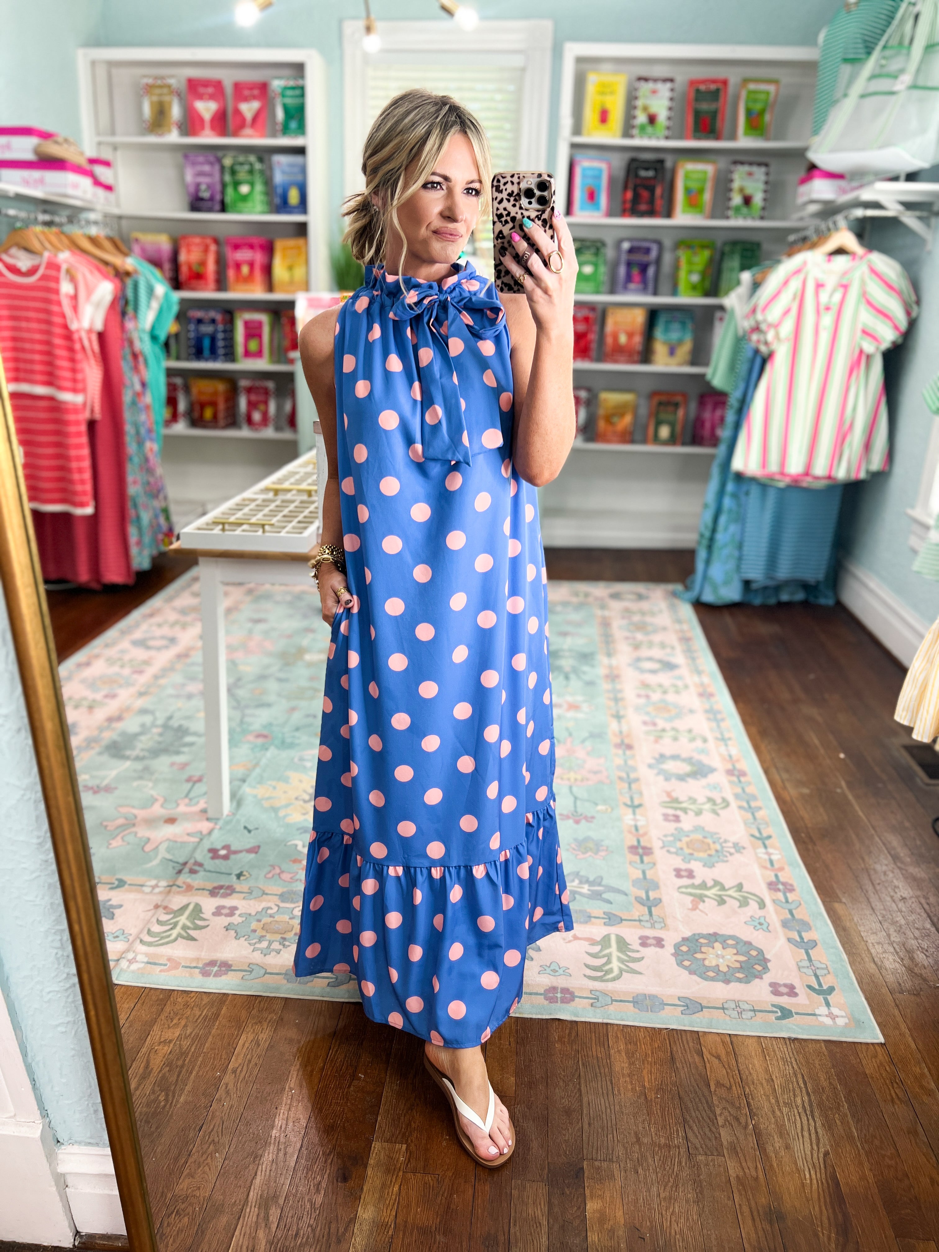 Pretty in Polka Maxi Dress - Blue/Pink