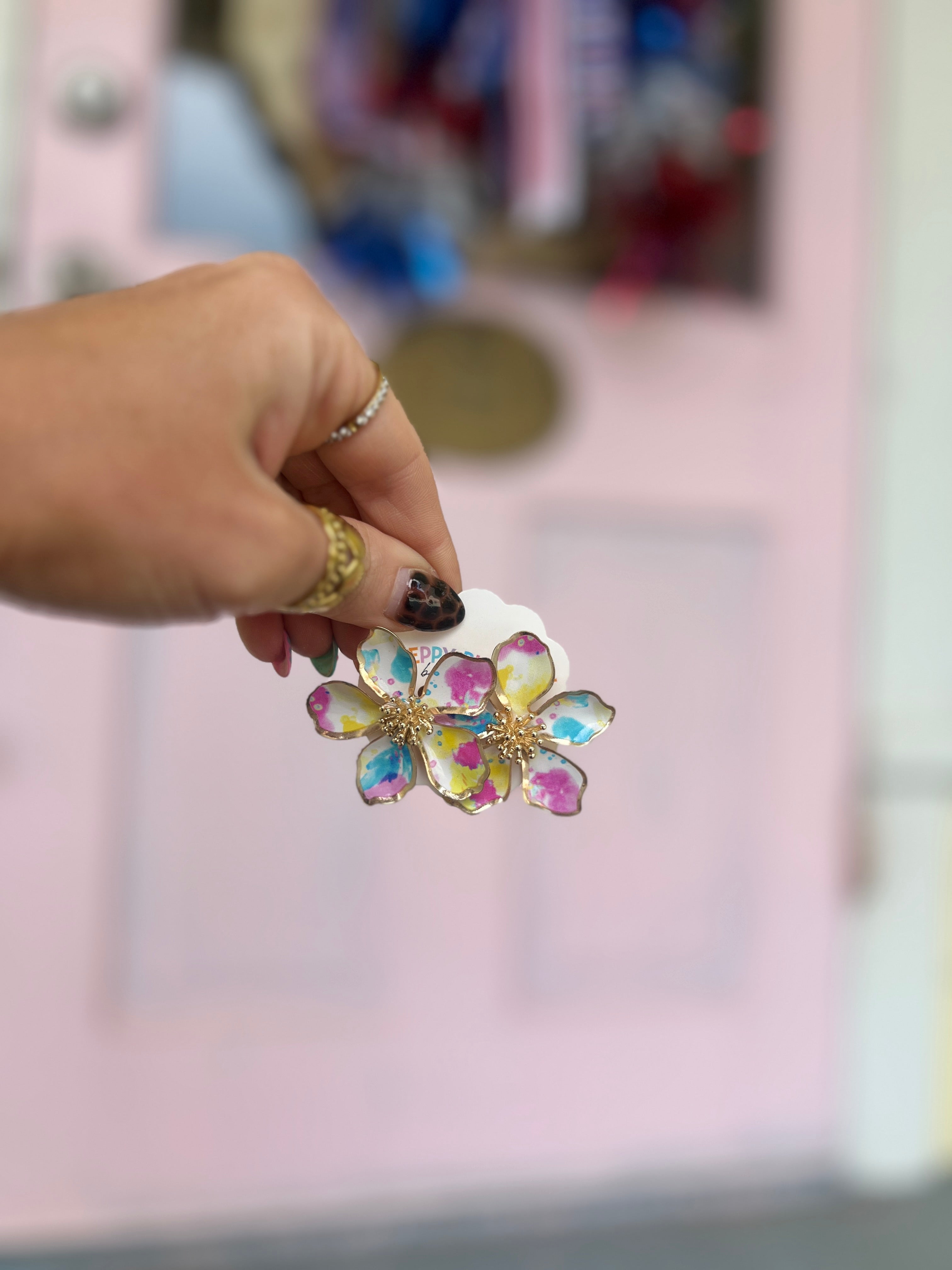 Watercolor Printed Flower Earrings