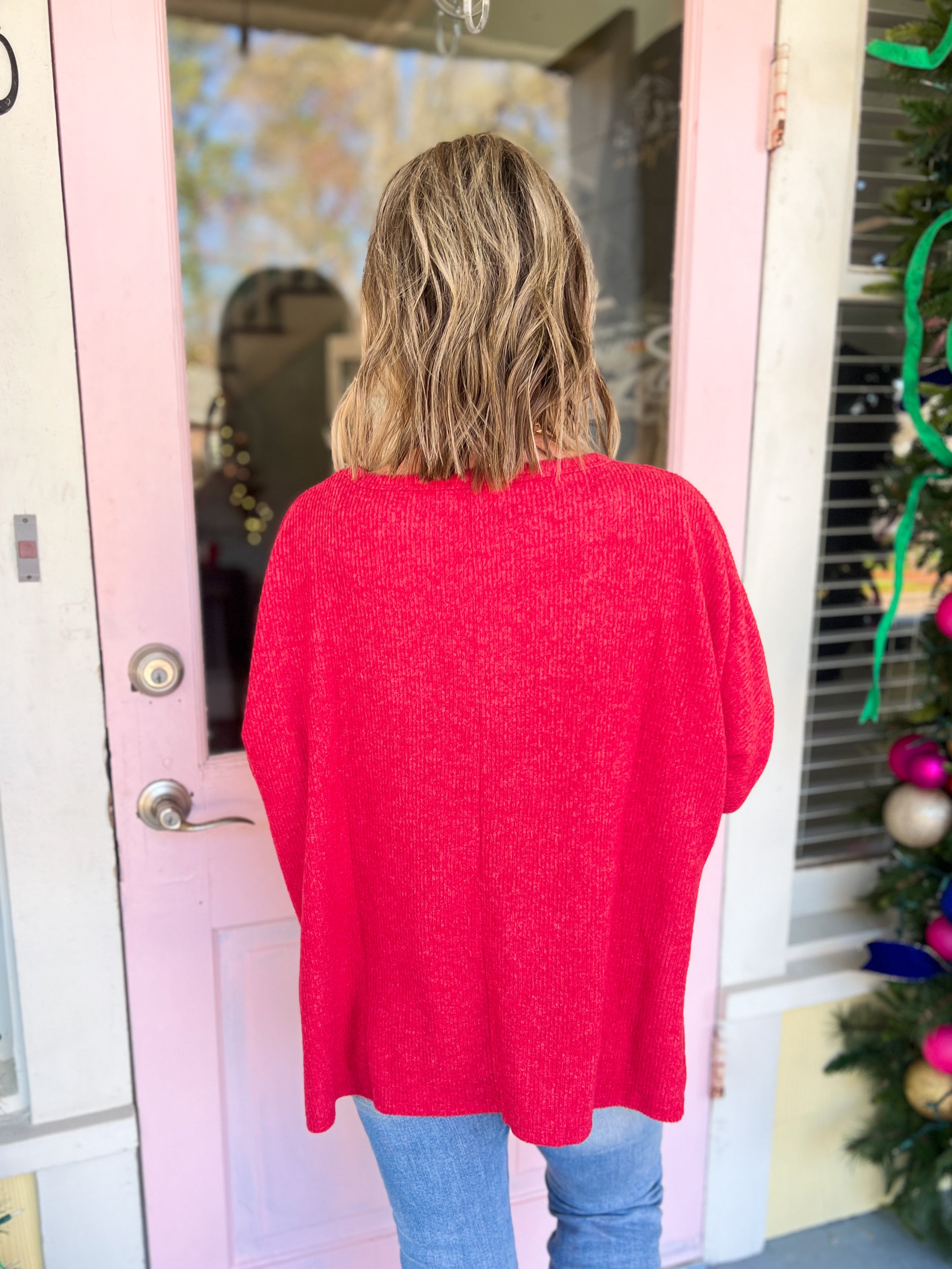 Right Down The Middle Dolman Top - Dk. Red