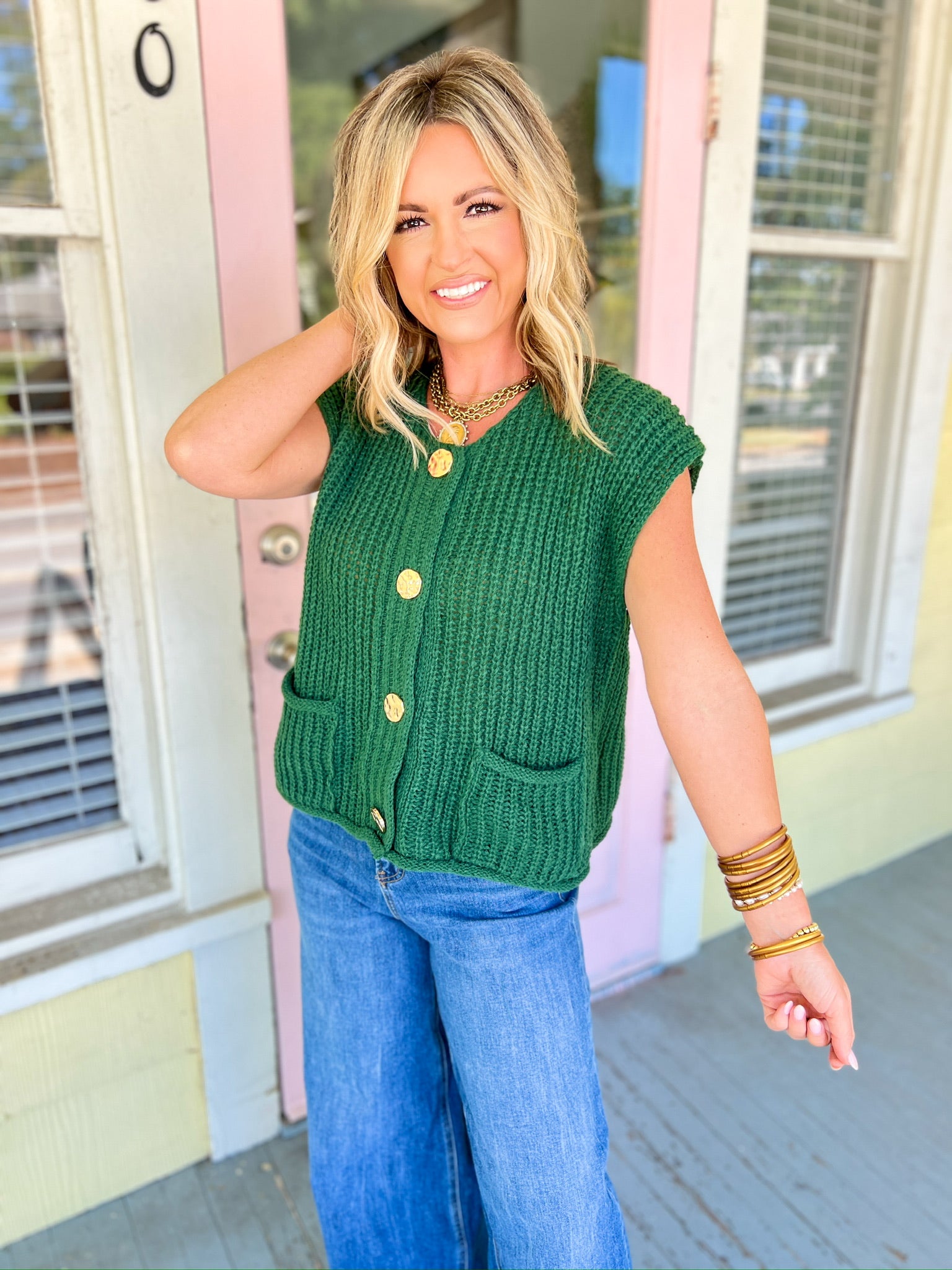 Find Your Voice Button Front Sweater - Dk Green
