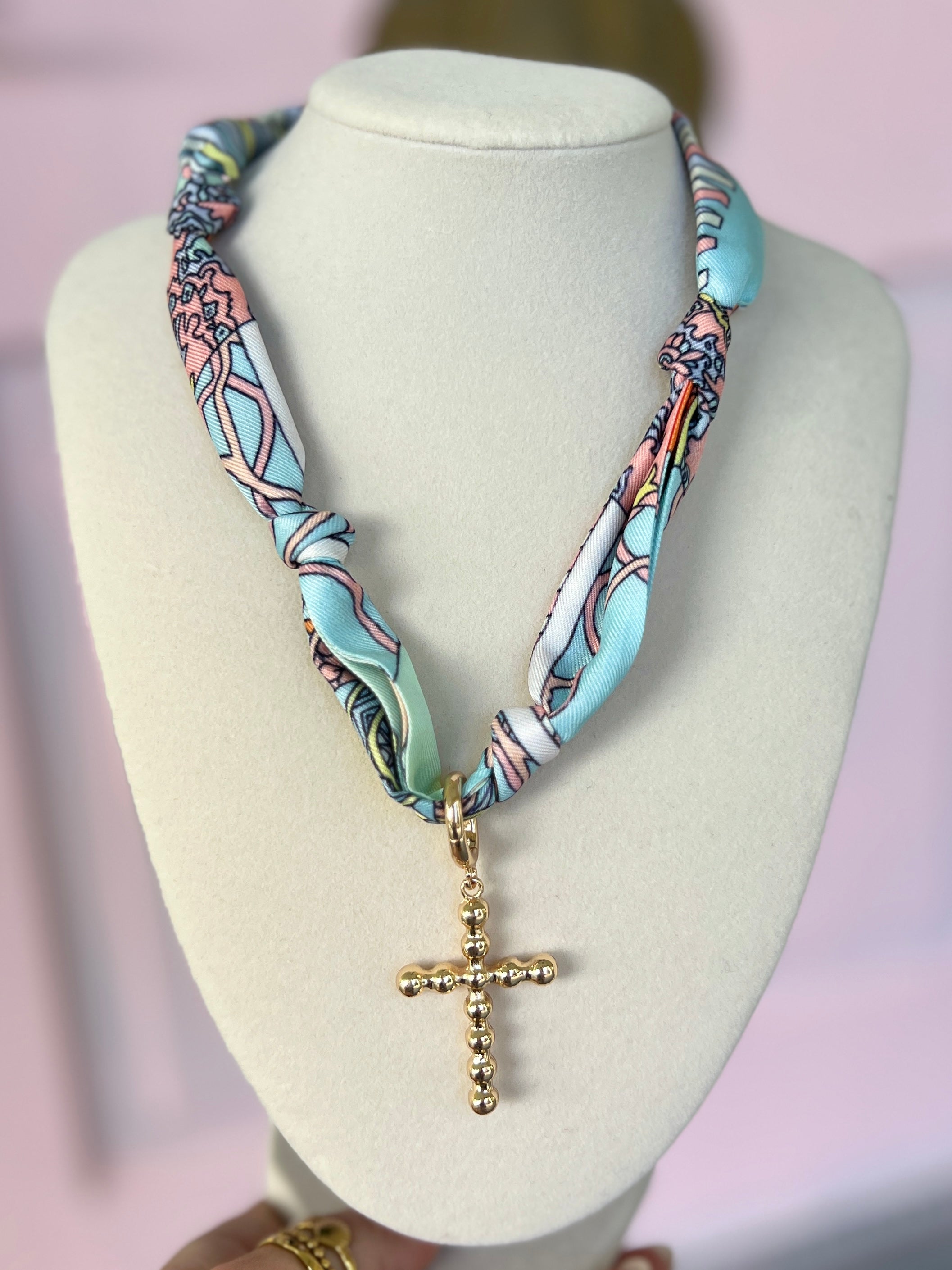 Louisa Beaded Cross Scarf Necklace - Pastel Multi