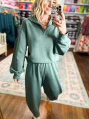 Spinning the Story Quarter Zip TOP - Sage Leaf