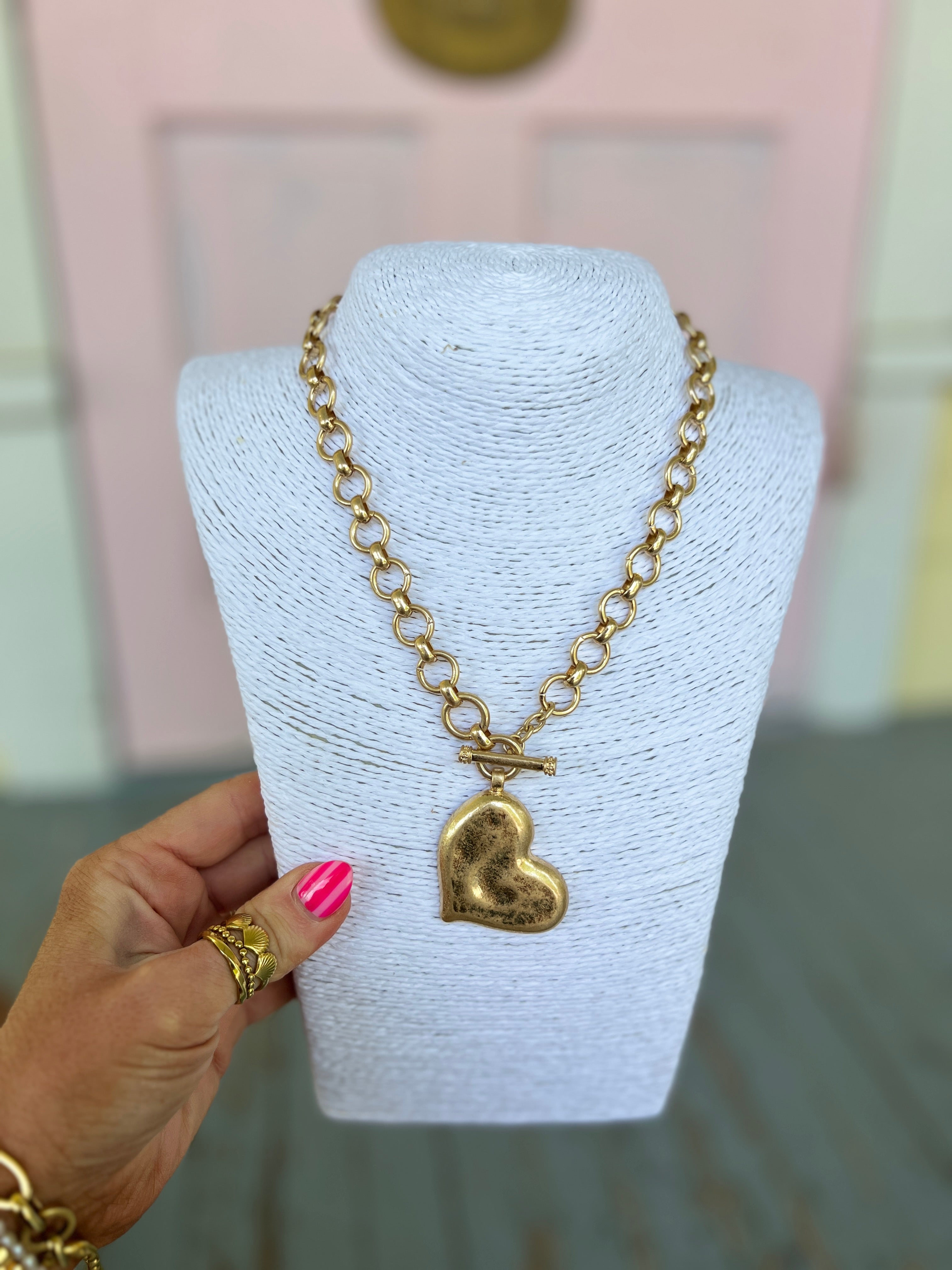 Textured Heart Necklace Set