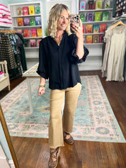 Visions of You  Balloon Sleeve Blouse - Black