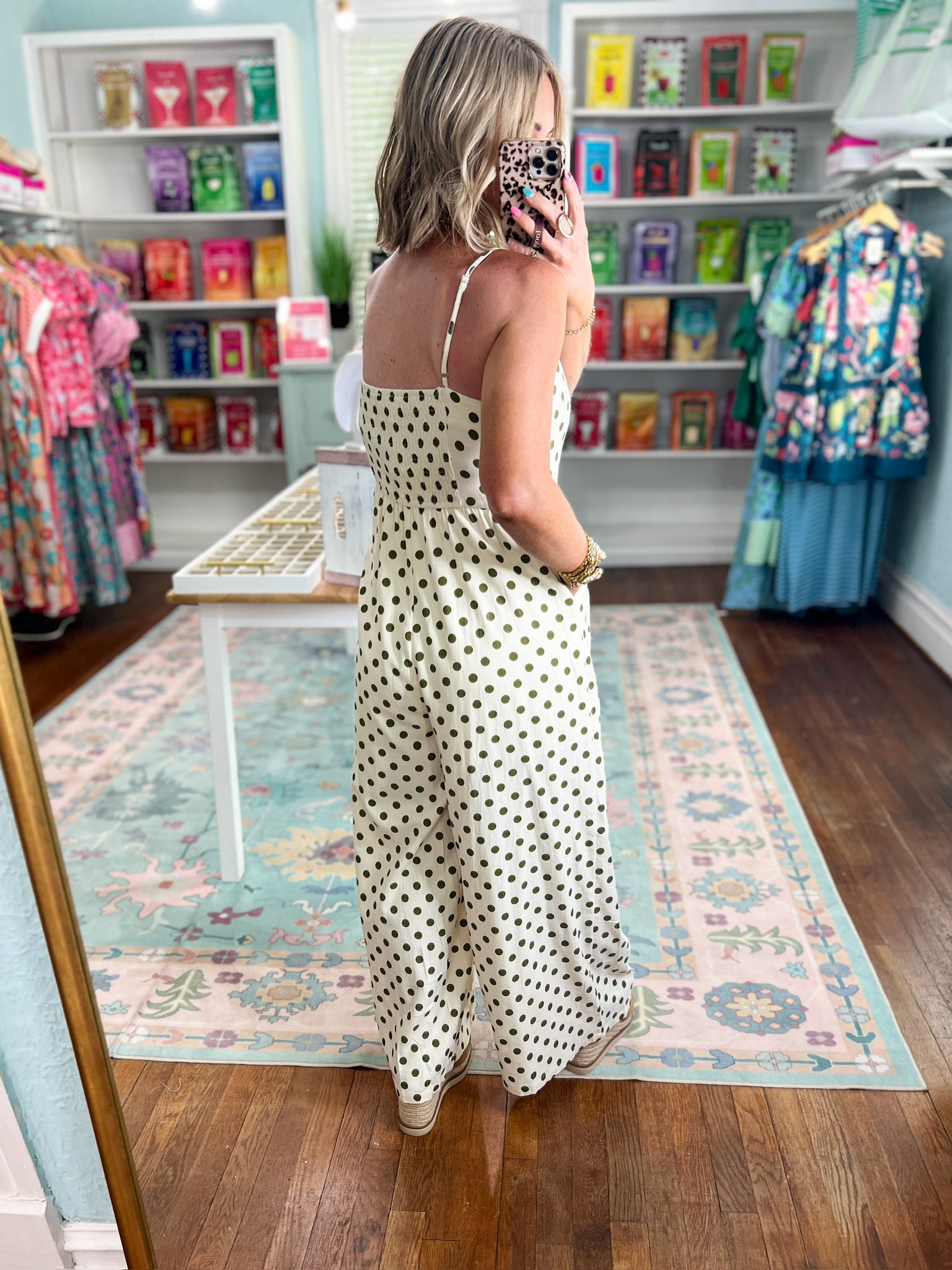 Timeless Polka Dot  Wide-Leg Jumpsuit - Cream/Moss