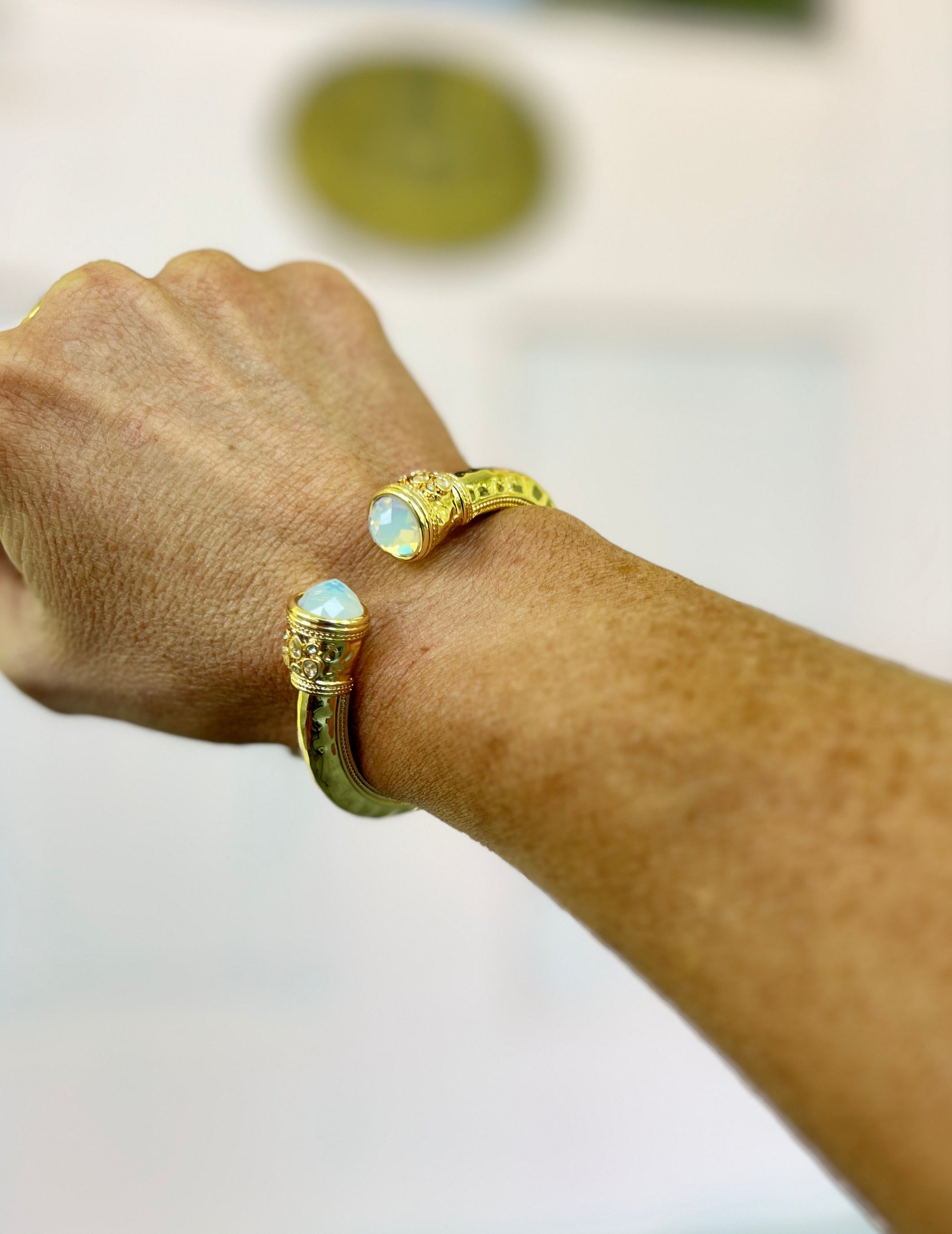 Jewel End Antique Cuff Bracelet- White Opal