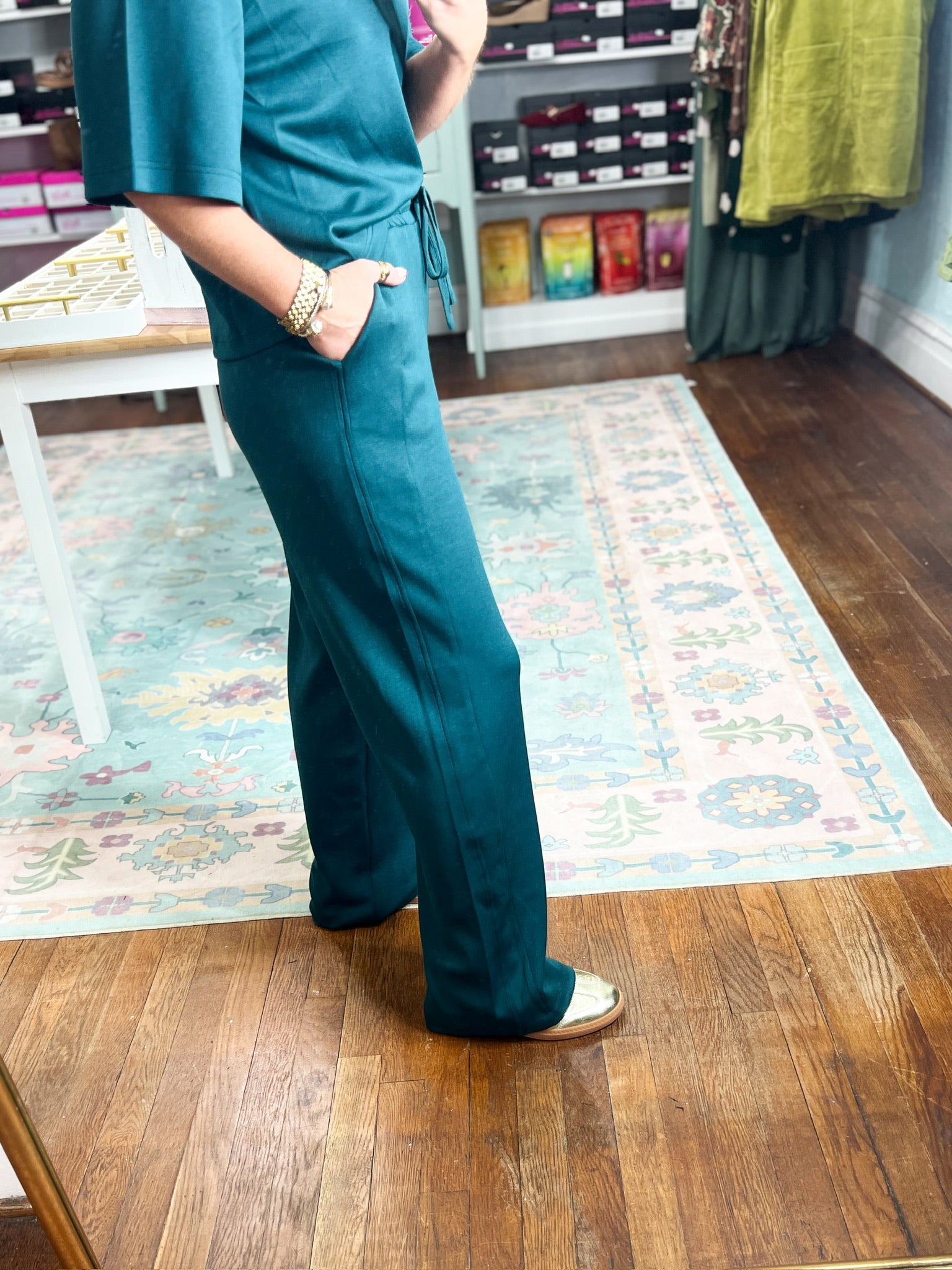 Good Sport Elastic Waist Straight Leg Pants - Deep Green