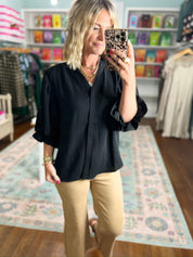 Visions of You  Balloon Sleeve Blouse - Black