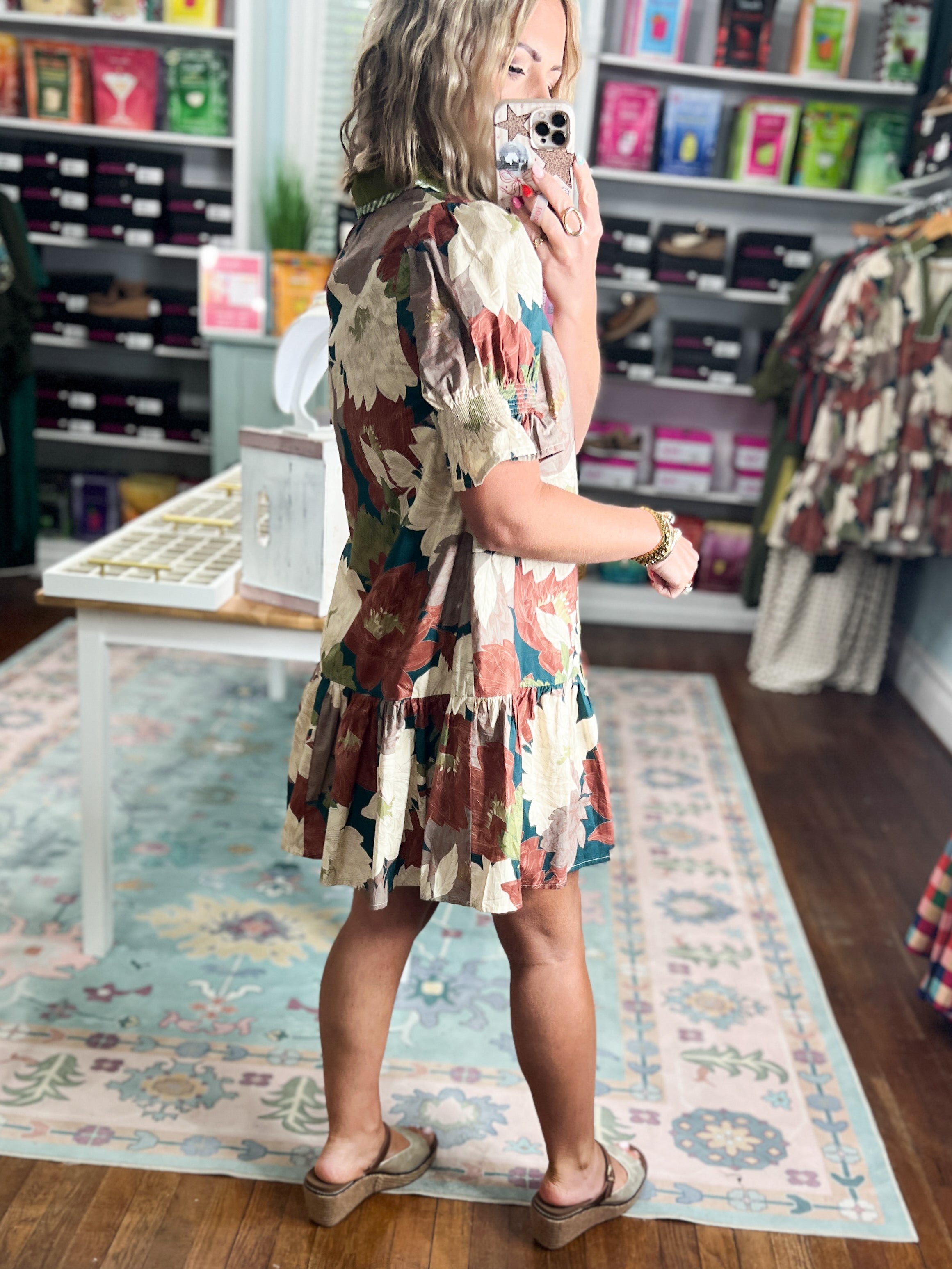 Amber Blooms Floral Mini Dress