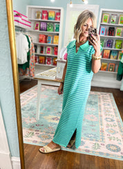 Striped Affair Midi Dress - Mint/Blue