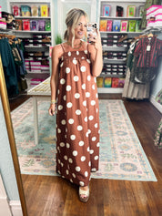 Mocha Dot Maxi Dress - Brown