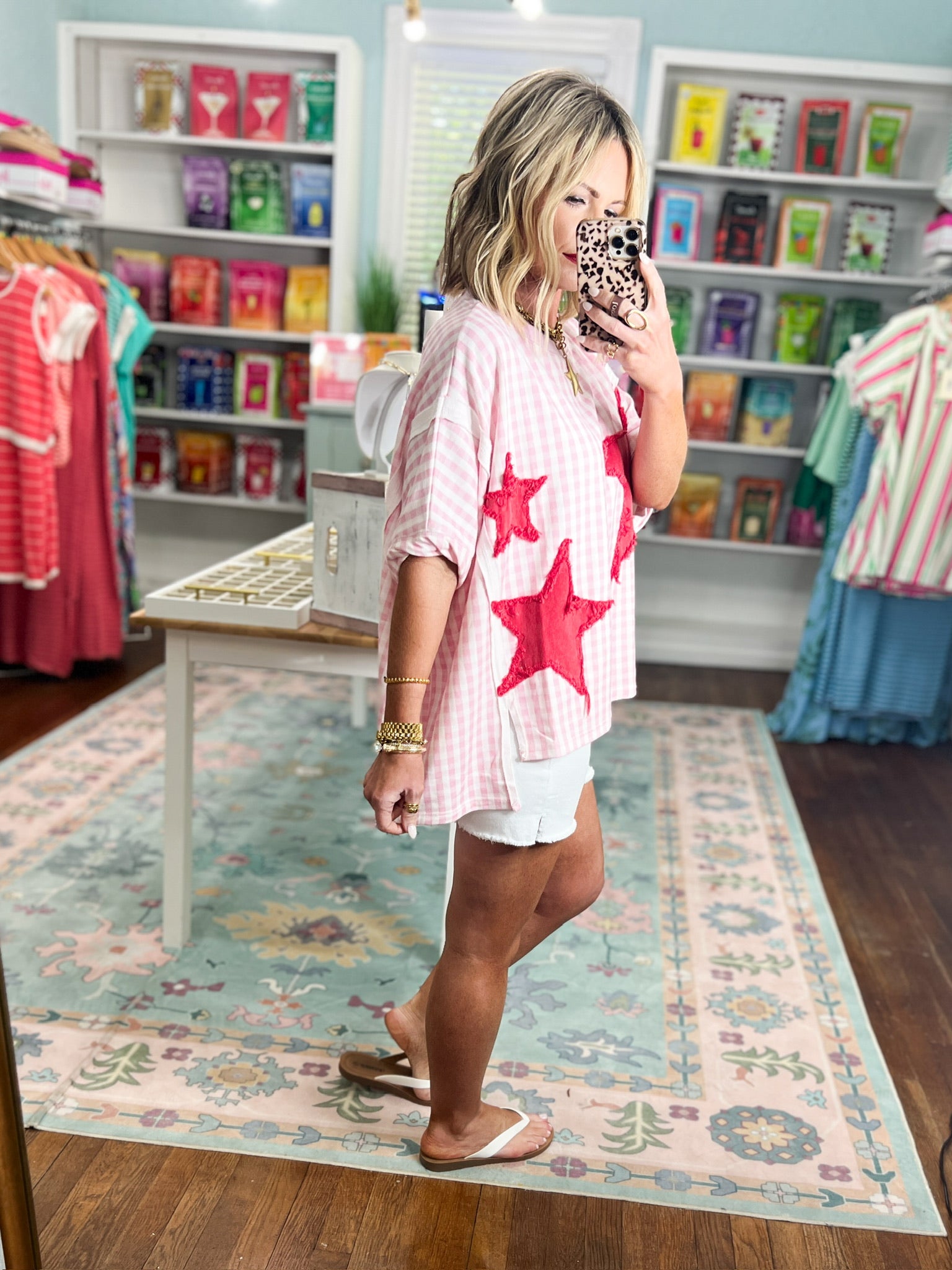 Firecracker Picnic Dolman Sleeve Top -Lt. Pink/Red