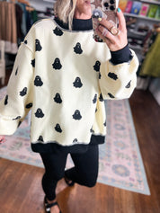 Reversible Boo Printed Fleeced French Terry Mock Neck Sweatshirt