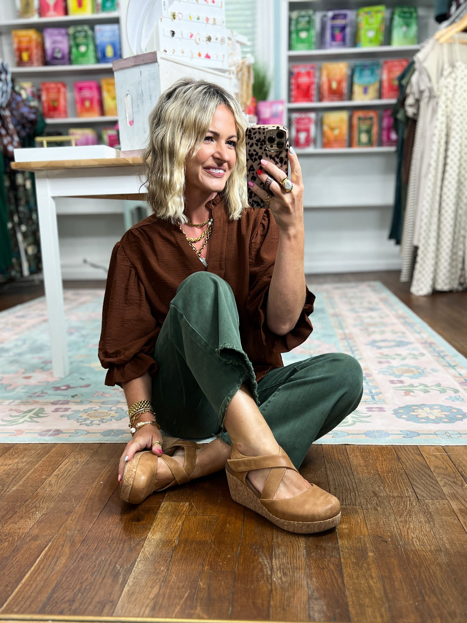 Visions of You  Balloon Sleeve Blouse - Mocha