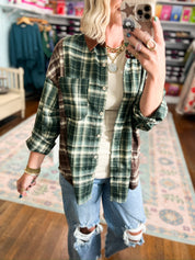In Transit Plaid Button-up Shirt With Corduroy Collar - Green