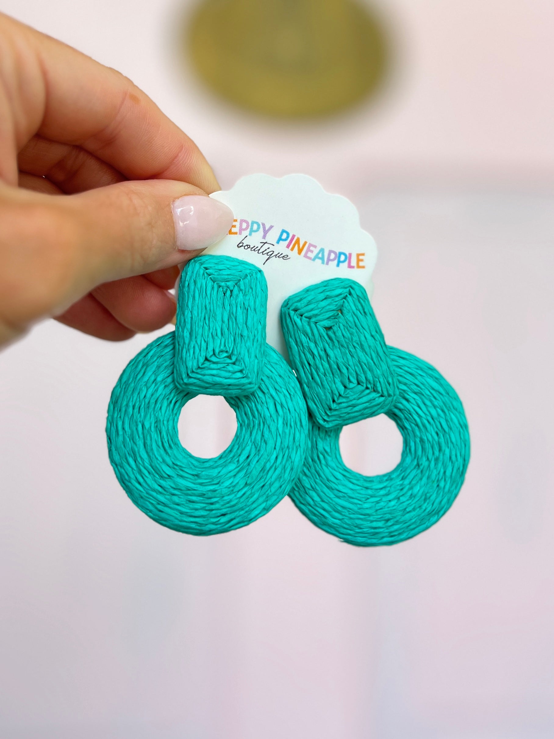 Wrapped Raffia Door Knocker Earrings - Jade Green