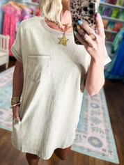 Just Stay Washed T-Shirt Dress - Ash Mocha