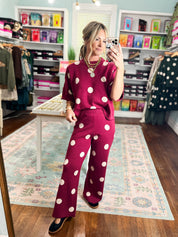 Polka Party Sweater TOP - Burgundy