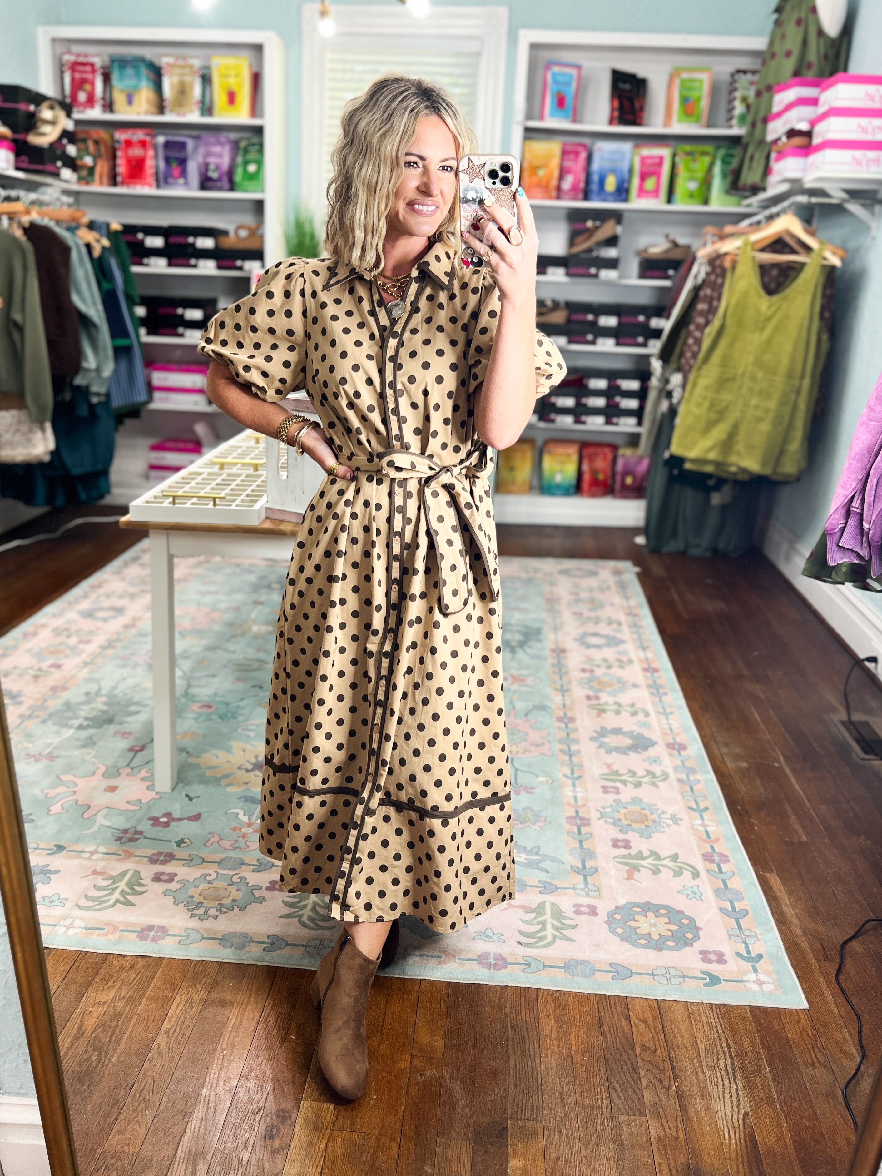 A Spot of Style Midi Dress - Taupe