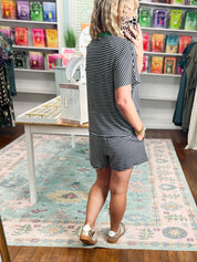 New Days Striped Knit Top and Shorts Set - Black/Green