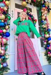 Holiday Party Plaid Wide Leg Pants