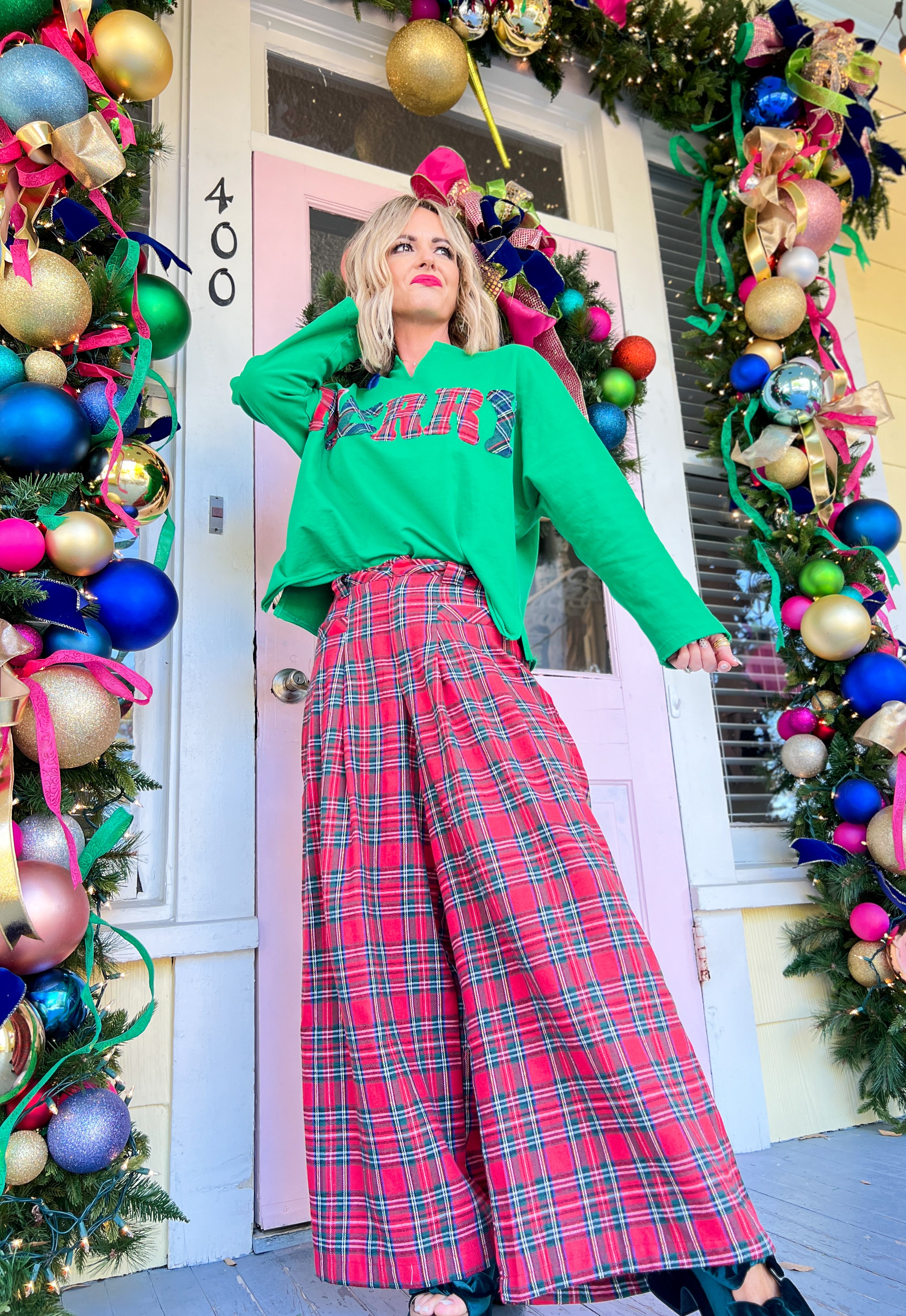 Holiday Party Plaid Wide Leg Pants