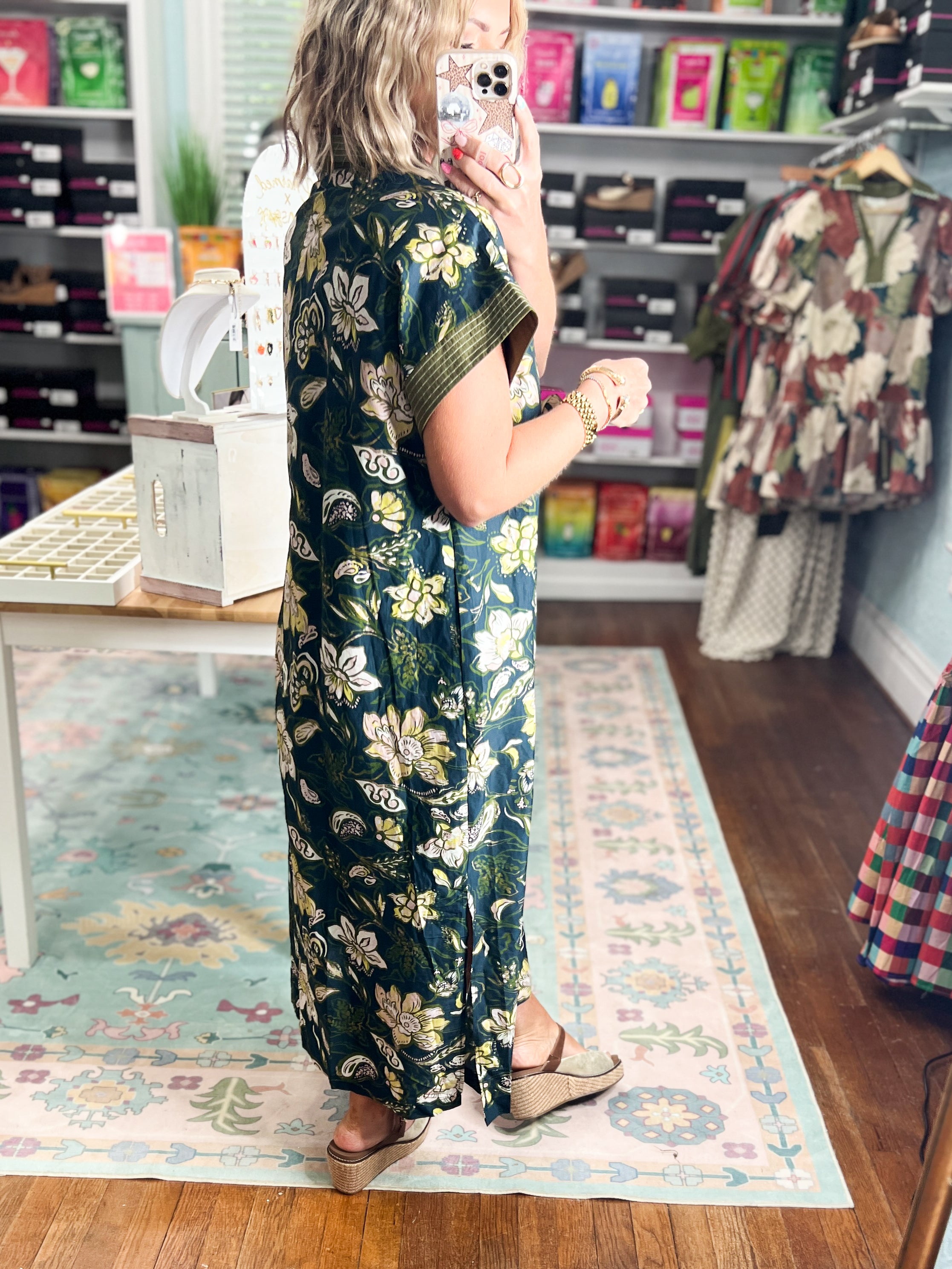 Think Pretty Floral Midi Dress - Teal Green