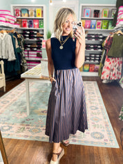 Classic Composition Midi Dress- Navy