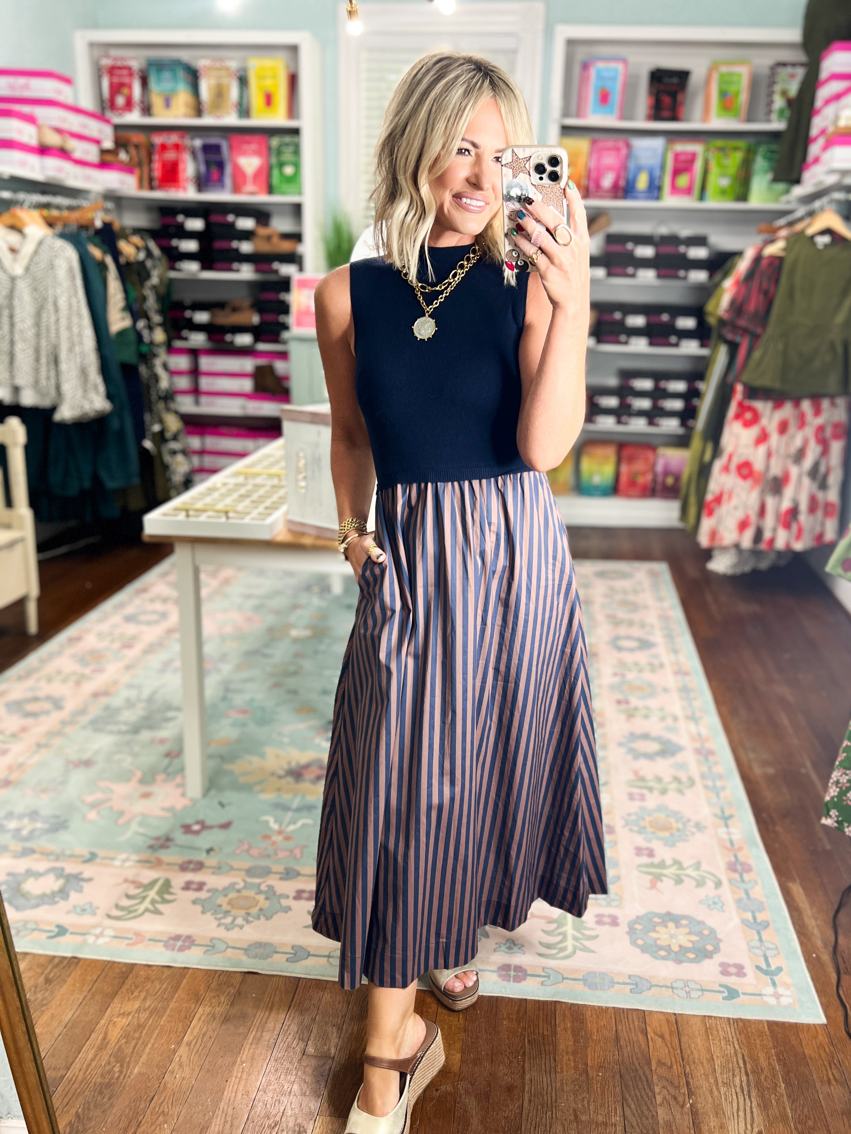 Classic Composition Midi Dress- Navy