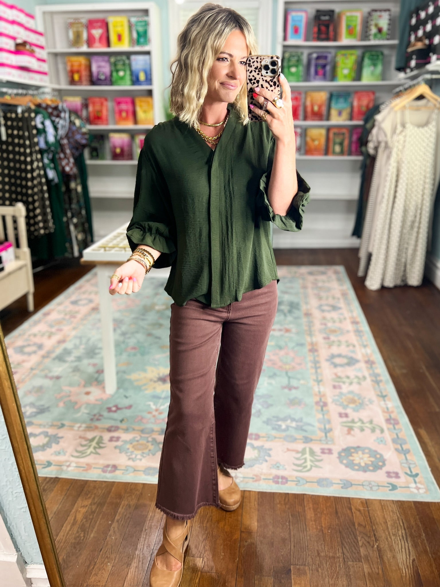 Visions of You  Balloon Sleeve Blouse - Olive