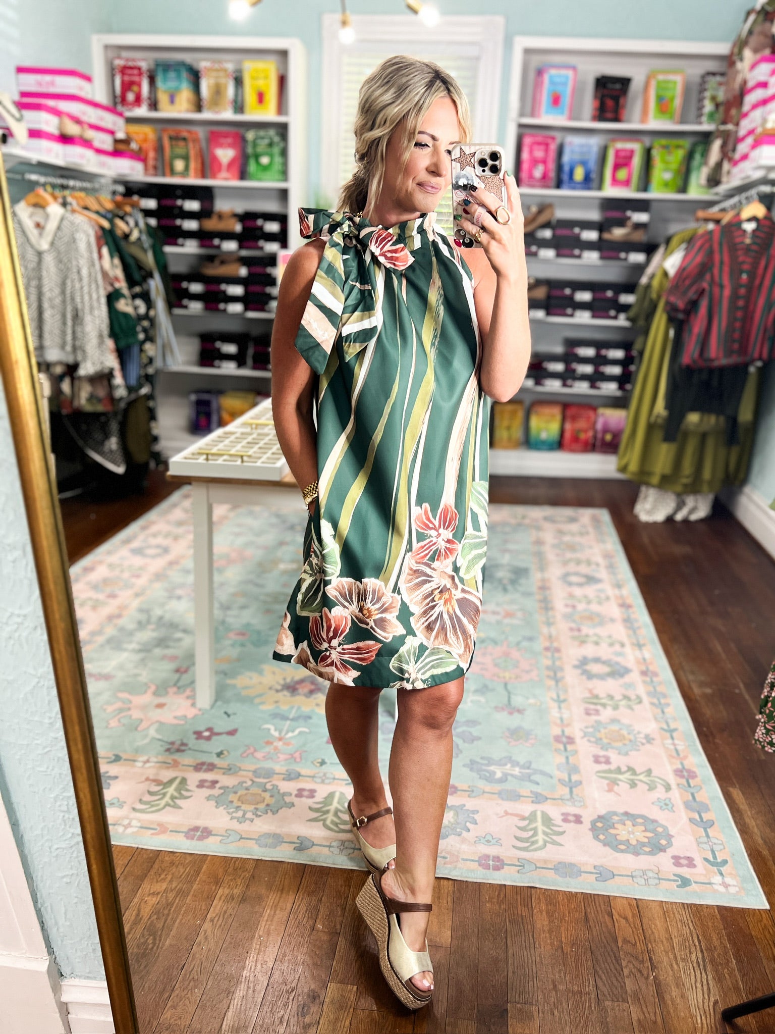 Vintage Harvest Floral Midi Dress - Olive