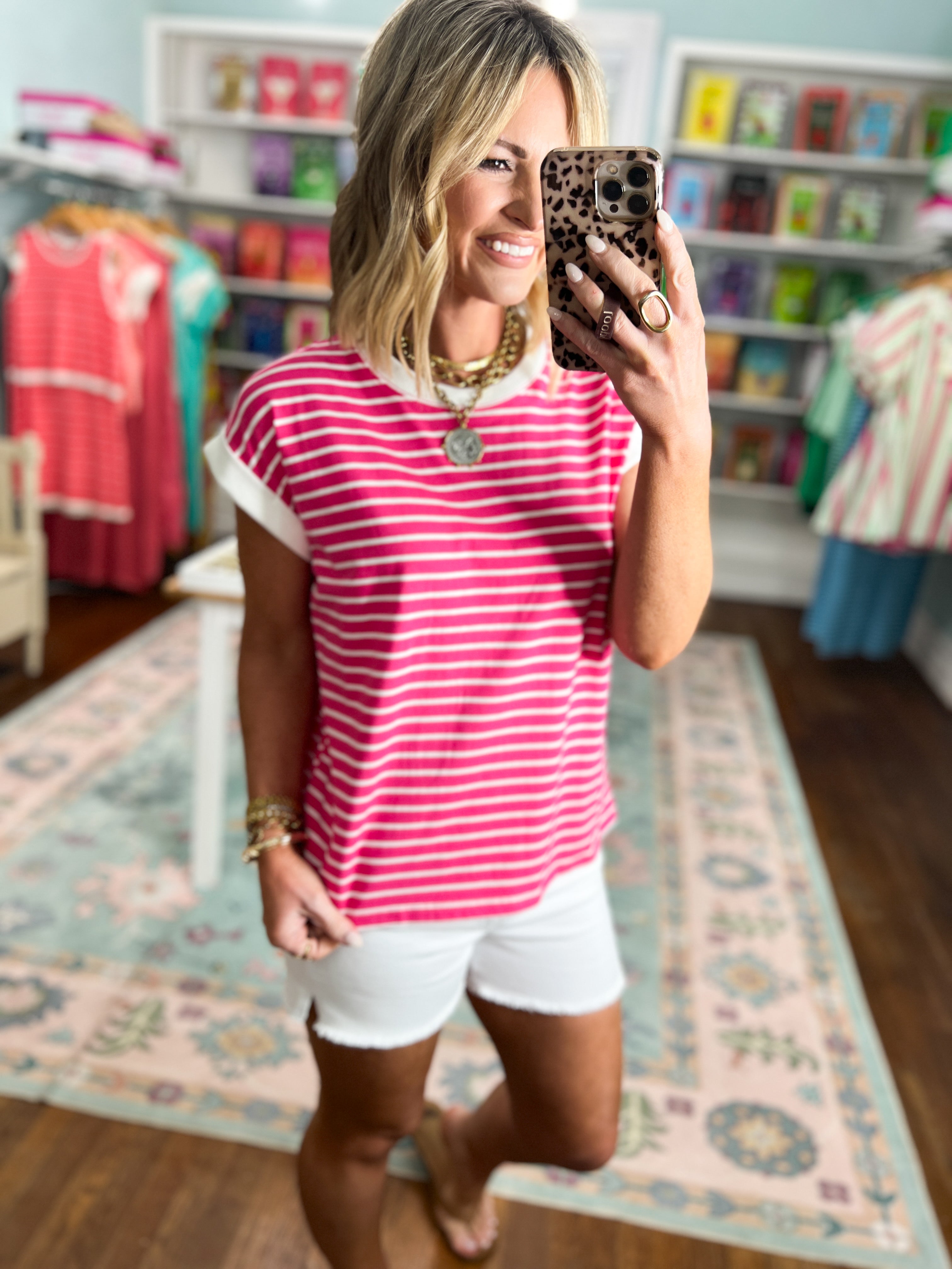 My Way Stripe Top - Hot Pink