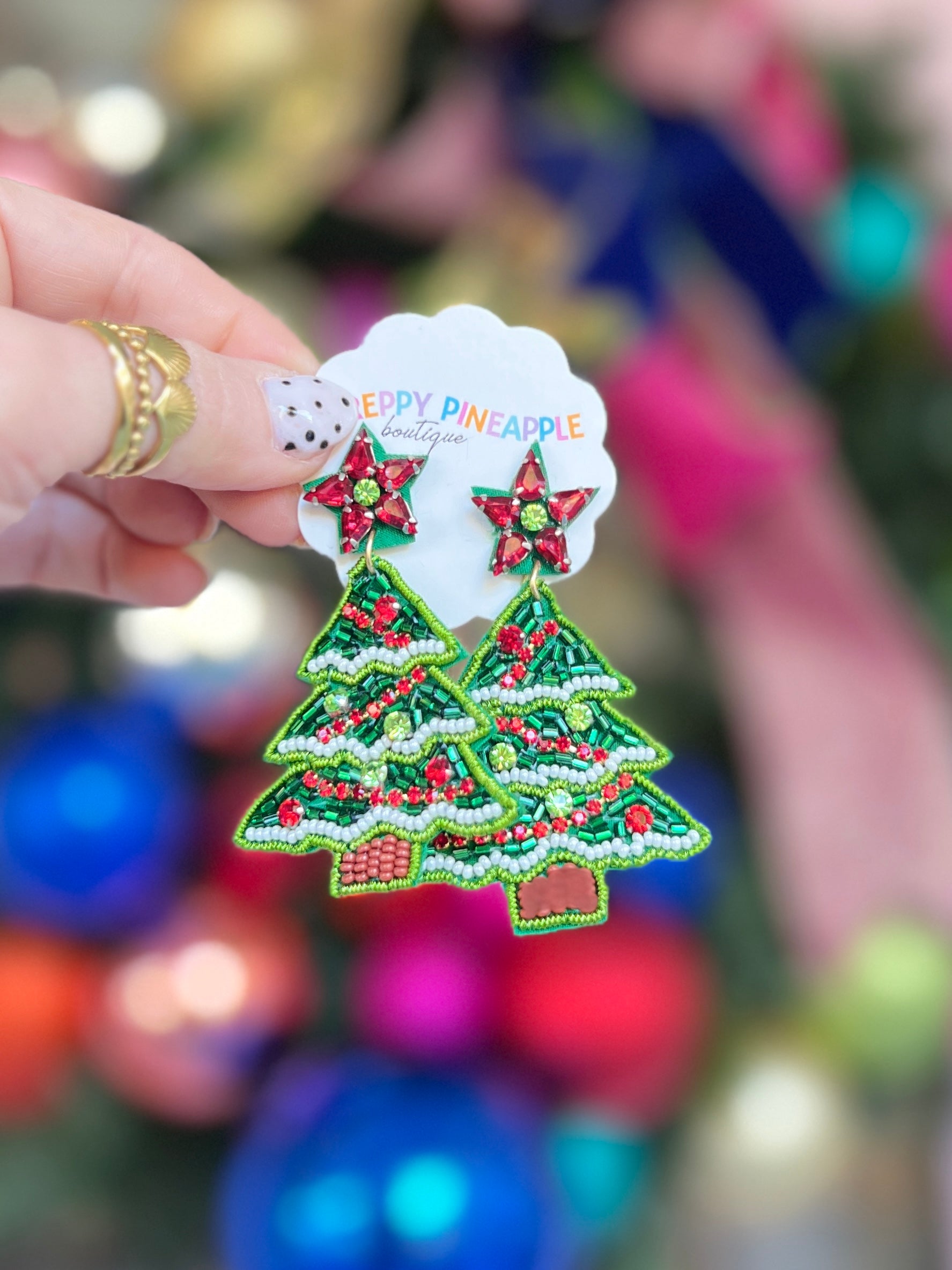 Christmas Tree Beaded Earrings