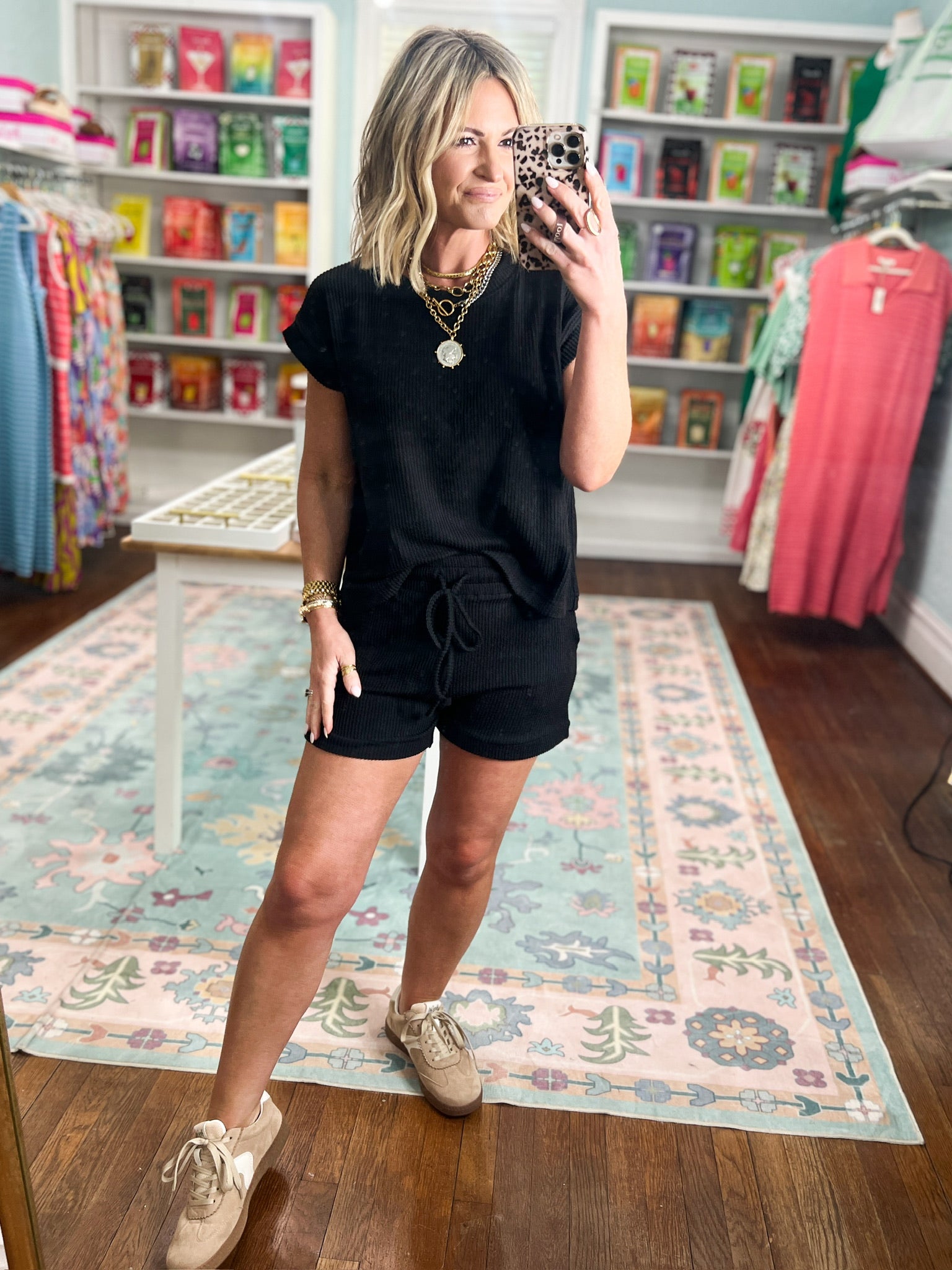 Always Easy Going Cap Sleeve Shorts Set -  Black