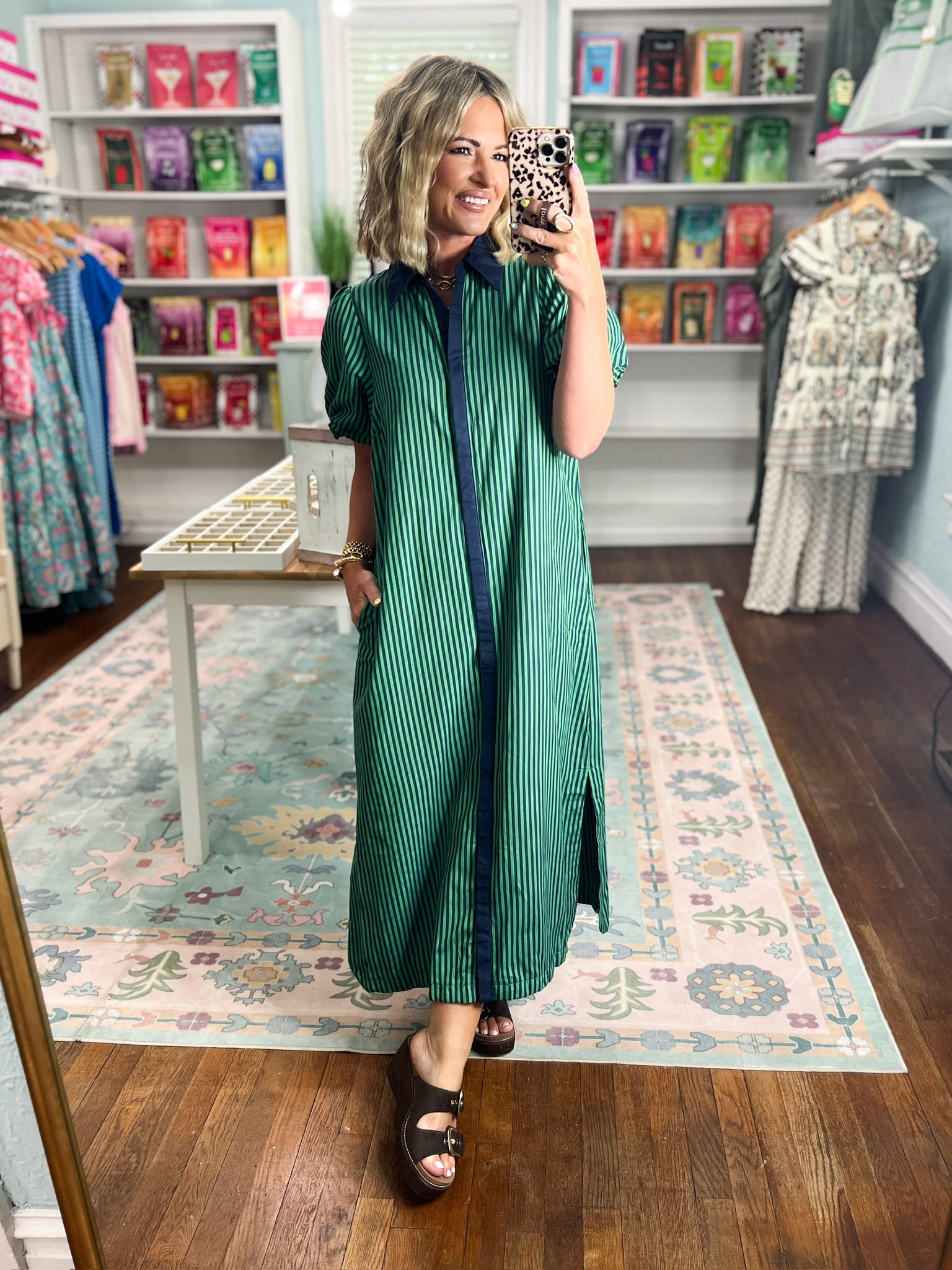 Just a Good Thing Midi Dress - Navy Green