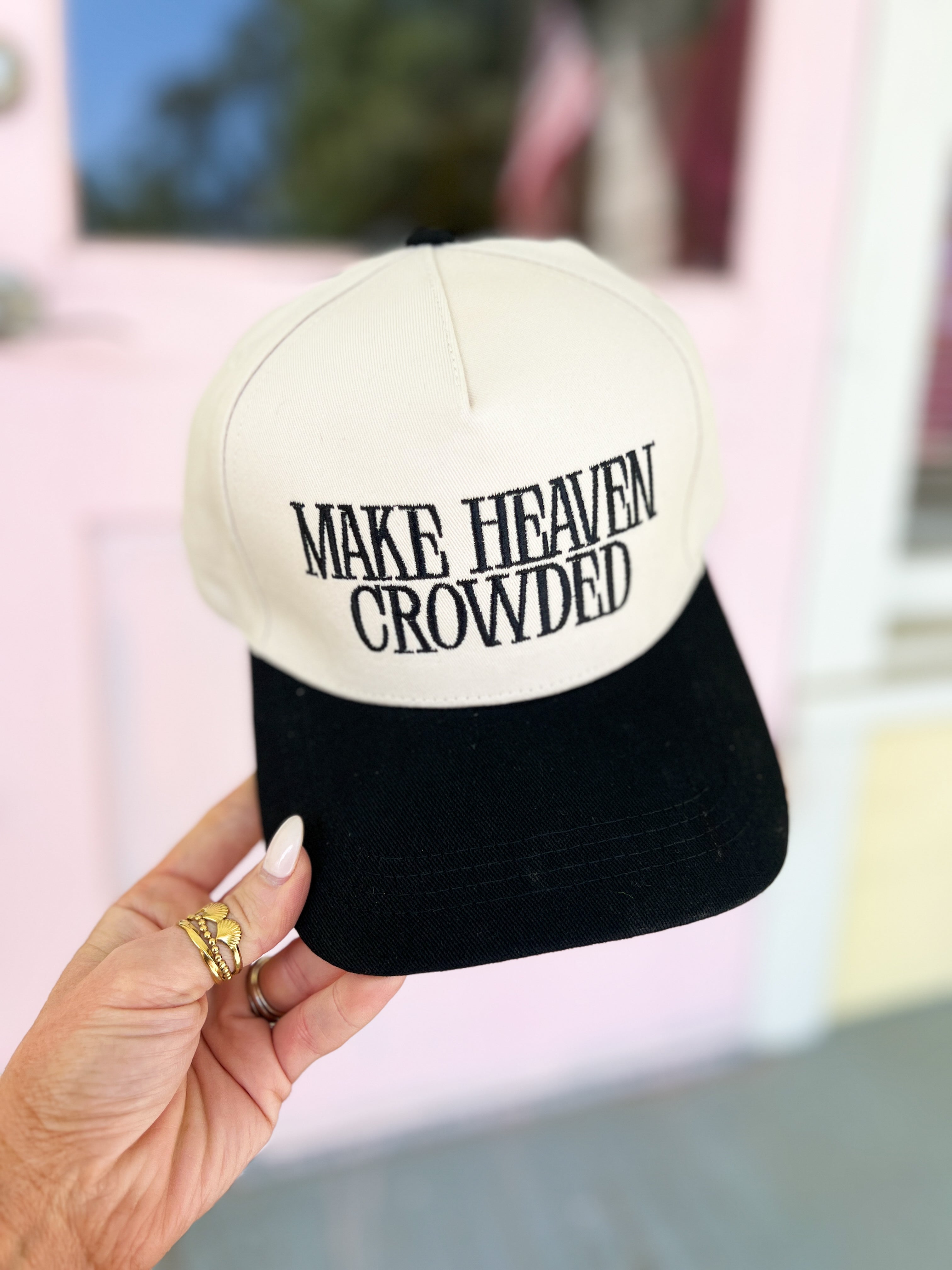 Make Heaven Crowded Two-Tone Canvas Cotton Cap - Black