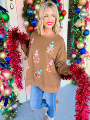 Gingerbread Hugs Sequin Sweatshirt - Brown