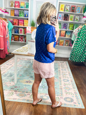 America Patch Polka Dot Knit Top - Blue