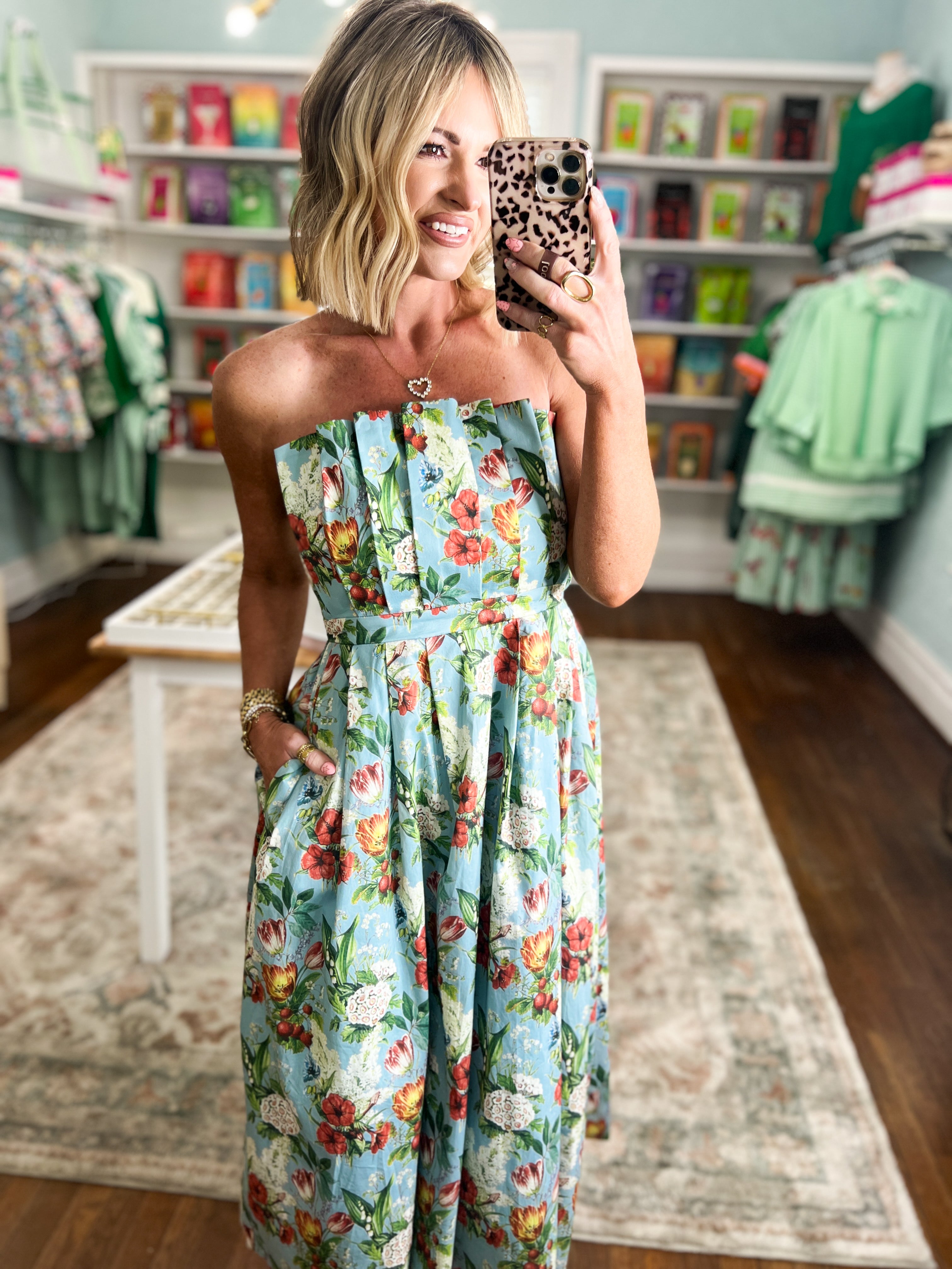 Spring Renewal Strapless Midi Dress - Blue